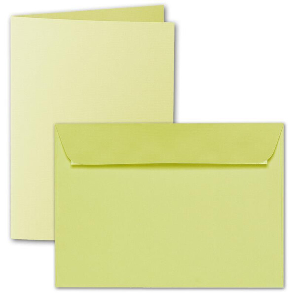 ARTOZ 50x DIN A6 Faltkarten-Set mit Umschlägen - limette (Grün) - 105 x 148 mm - gerippte Bastelkarten blanko mit Brief-Umschlägen - 220 g/m²