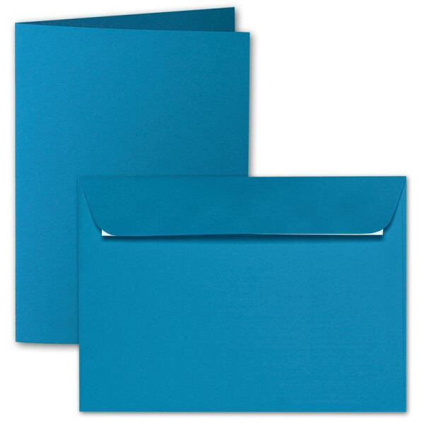 ARTOZ 100x DIN A6 Faltkarten-Set mit Umschlägen - Petrol (Blau) - 105 x 148 mm - gerippte Bastelkarten blanko mit Brief-Umschlägen - 220 g/m²