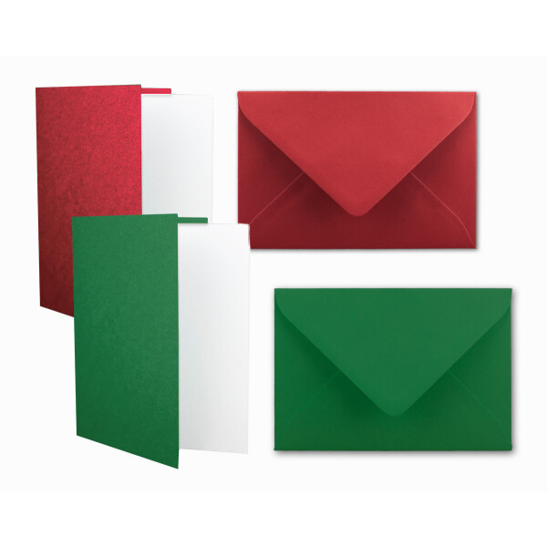 80x Kartenpaket in Rot und Grün - Faltkarten DIN A6 mit Falz 10,5 x 14,8 cm, Umschläge DIN C6 11,4 x 16,2 cm und Einlegeblatt 10 x 14,3 cm