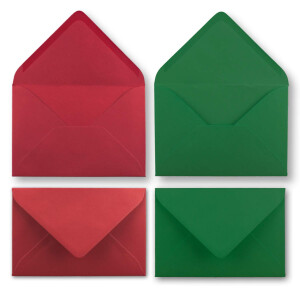 80x Kartenpaket in Rot und Grün - Faltkarten DIN A6 mit Falz 10,5 x 14,8 cm, Umschläge DIN C6 11,4 x 16,2 cm und Einlegeblatt 10 x 14,3 cm