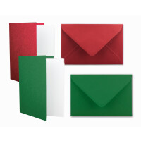 30x Kartenpaket in Rot und Grün - Faltkarten DIN A6 mit Falz 10,5 x 14,8 cm, Umschläge DIN C6 11,4 x 16,2 cm und Einlegeblatt 10 x 14,3 cm