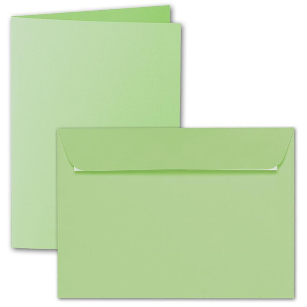 ARTOZ 15x DIN A5 Faltkarten-Set mit Umschlägen - Birkengrün (Grün) - 148 x 210 mm - gerippte Bastelkarten blanko mit Brief-Umschlägen - 220 g/m²