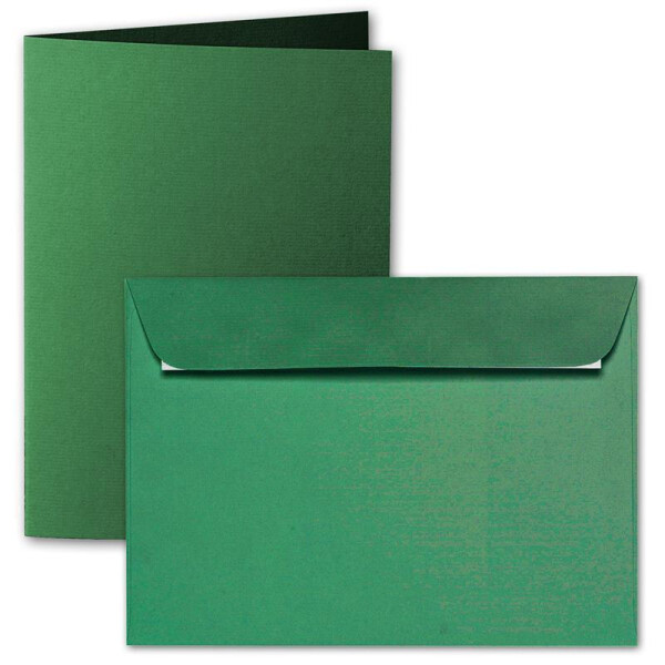 ARTOZ 50x DIN A5 Faltkarten-Set mit Umschlägen - Tannengrün (Grün) - 148 x 210 mm - gerippte Bastelkarten blanko mit Brief-Umschlägen - 220 g/m²