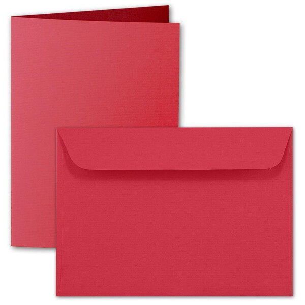 ARTOZ 250x DIN A5 Faltkarten-Set mit Umschlägen - Rot (Rot) - 148 x 210 mm - gerippte Bastelkarten blanko mit Brief-Umschlägen - 220 g/m²