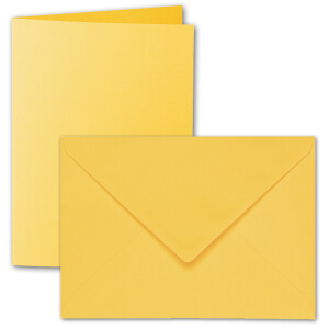 ARTOZ 25x DIN B6 Faltkarten-Set mit Umschlägen - Sonnengelb (Gelb) - 120 x 169 mm - gerippte Bastelkarten blanko mit Brief-Umschlägen - 220 g/m²