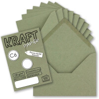 100x Kraftpapier Umschläge DIN C6 Grün - 11,4 x 16,2 cm ohne Fenster - Vintage Briefumschläge mit Nassklebung Spitzklappe - NEUSER PAPIER