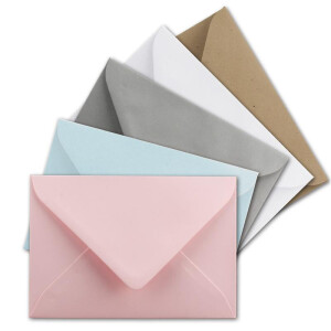 500x  Umschlag-Set aus farbigen Umschlägen Pastell in DIN C8 7,6 x 5,2 cm Miniatur Kuverts mit Nassklebung in 5 Farben