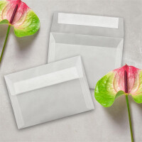 25x Briefumschläge Transparent-Weiß DIN C6 Format 11,4 x 16,2 cm - Haftklebung - Kuverts ohne Fenster - Weihnachten, Grußkarten & Einladungen - Für A6 & A4 Papier