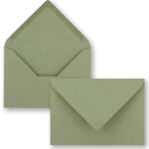 100x grünes Vintage Kraftpapier Falt-Karten SET mit Umschlägen DIN A6 - 10,5 x 14,8 cm - Grün - Recycling - Klapp-Karten - blanko