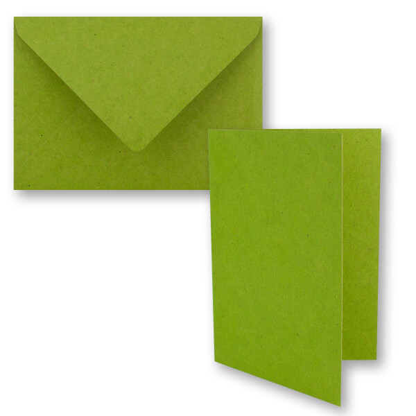 100x hellgrünes Vintage Kraftpapier Falt-Karten SET mit Umschlägen DIN A6 - 10,5 x 14,8 cm - Hellgrün - Recycling - Klapp-Karten - blanko