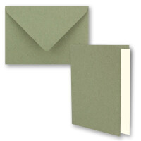 50x grünes Vintage Kraftpapier Falt-Karten SET mit Umschlägen und Einlegern DIN A6 - 10,5 x 14,8 cm - grün - Recycling - blanko