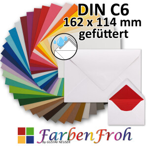 DIN C6 Briefumschlag - mit farbigem Seidenfutter - spitze...