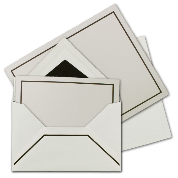 25 Sets Trauer-Papier mit gefütterten Brief-Umschlägen aus Büttenpapier, 105 g/m², naturweiß gehämmerte Oberfläche mit schwarzem Trauer-Rand, Größe B6 - 17,5 x 21,5 cm