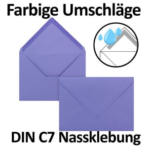50x kleine Umschläge in Violett DIN C7 8,1 x 11,4 cm mit Spitzklappe und Nassklebung in 80 g/m² - kleiner blanko Mini-Umschlag
