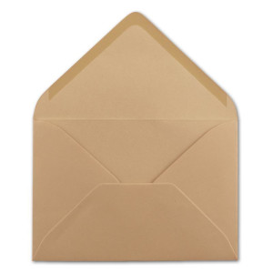 50x kleine Umschläge in Karamellbraun DIN C7 8,1 x 11,4 cm mit Spitzklappe und Nassklebung in 120 g/m² - kleiner blanko Mini-Umschlag
