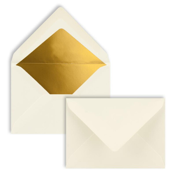75x kleine Mini-Umschläge in Naturweiss mit Goldfutter - DIN C7 - 8,1 x 11,4 cm - Nassklebung - 120g/m² - kleine Briefumschläge für Gutscheine, Geldgeschenke