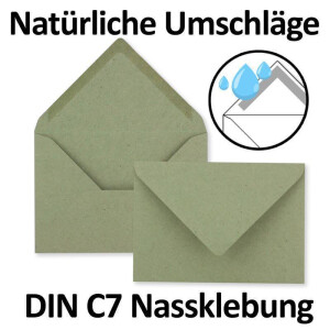 400x kleine Umschläge aus Kraftpapier in Grün DIN C7 8,1 x 11,4 cm mit Spitzklappe und Nassklebung in 110 g/m² - kleiner blanko Mini-Umschlag