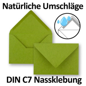 100x kleine Umschläge aus Kraftpapier in Hellgrün DIN C7 8,1 x 11,4 cm mit Spitzklappe und Nassklebung in 110 g/m² - kleiner blanko Mini-Umschlag