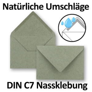 200x kleine Umschläge aus Kraftpapier in Grau DIN C7 8,1 x 11,4 cm mit Spitzklappe und Nassklebung in 110 g/m² - kleiner blanko Mini-Umschlag