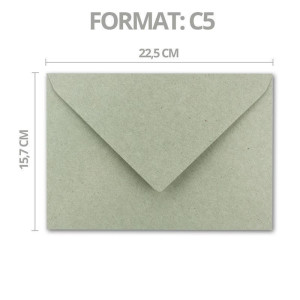 100x Vintage Brief-Umschläge DIN C5 Kraftpapier 120 g/m² - 157 x 225 mm - grau Recycling - Nassklebung Spitzklappe - UmWelt by GUSTAV NEUSER