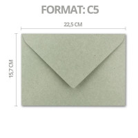 100x Vintage Brief-Umschläge DIN C5 Kraftpapier 120 g/m² - 157 x 225 mm - grau Recycling - Nassklebung Spitzklappe - UmWelt by GUSTAV NEUSER