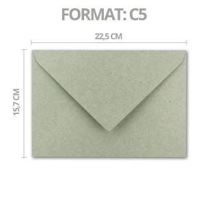 300x Vintage Brief-Umschläge DIN C5 Kraftpapier 120 g/m² - 157 x 225 mm - grau Recycling - Nassklebung Spitzklappe - UmWelt by GUSTAV NEUSER