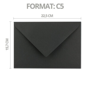75x Vintage Brief-Umschläge DIN C5 Kraftpapier 120 g/m² - 157 x 225 mm - schwarz Recycling - Nassklebung Spitzklappe - UmWelt by GUSTAV NEUSER
