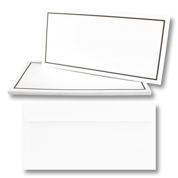 75x Trauerkarten Set mit Umschlag DIN LANG - Motiv schwarzer Trauerrand - Danksagungskarten Trauer Ohne Fenster - würdevolle Beileidskarte