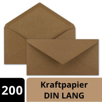 200x Kraftpapier Umschläge DIN Lang - Braun ÖKO - Nassklebung 11 x 22 cm - 120 g/m² Spitzklappe - Vintage Kuverts - von NEUSER PAPIER