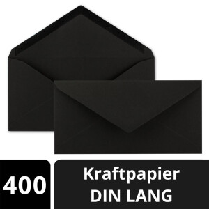 400x Kraftpapier Umschläge DIN Lang - Schwarz ÖKO - Nassklebung 11 x 22 cm - 120 g/m² Spitzklappe - Vintage Kuverts - von NEUSER PAPIER