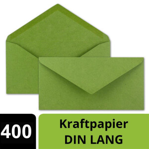 400x Kraftpapier-Umschläge DIN Lang - Hell-Grün - Nassklebung 11 x 22 cm - Brief-Umschläge aus Recycling-Papier - Vintage Kuverts von NEUSER PAPIER