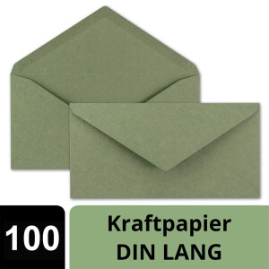 100x Kraftpapier-Umschläge DIN Lang - Grün - Nassklebung 11 x 22 cm - Brief-Umschläge aus Recycling-Papier - Vintage Kuverts von NEUSER PAPIER