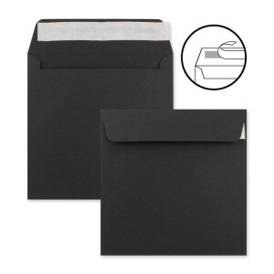 25 x Kuverts in Schwarz - quadratische Brief-Umschläge - 15,5 x 15,5 cm - Haftklebung - matte Oberfläche - formstabile Post-Umschläge