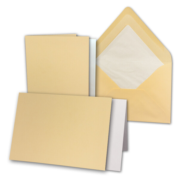 25x Karten-Set DIN B6 - 12 x 17 cm - 120 x 170 mm - Falt-Karten mit Brief-Umschlägen & Einlege-Blättern - Gerippte Struktur Oberfläche - Honig-Gelb - Vintage Einladungskarten