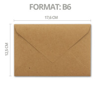 400x - Brief-Umschläge B6 mit Gold Innenfutter - 12,5 x 17,6 cm  - Kraft-Papier braun Recycling Nassklebung - Vintage - UmWelt by GUSTAV NEUSER