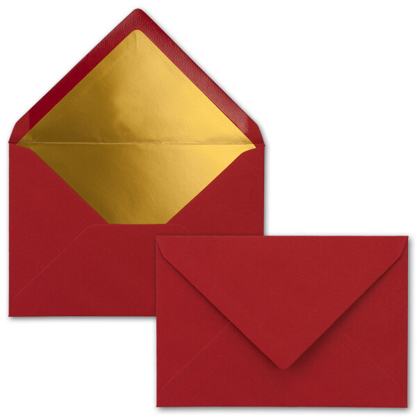 25x Briefumschläge B6 mit Gold Innenfutter - 12,5 x 17,6 cm - Dunkelrot - (Rot) - gefüttert mit metallic Papier - Nassklebung - FarbenFroh by GUSTAV NEUSER