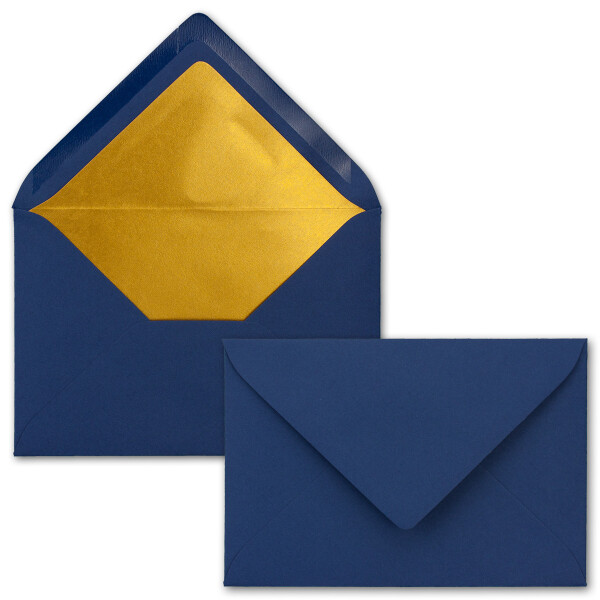 50x Briefumschläge B6 mit Gold Innenfutter - 12,5 x 17,6 cm - Nachtblau - (Blau) - gefüttert mit metallic Papier - Nassklebung - FarbenFroh by GUSTAV NEUSER