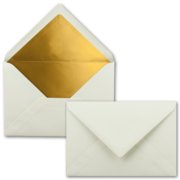 10x - Brief-Umschläge B6 mit Gold Innenfutter - 12,5 x 17,6 cm - Naturweiß - (Weiß) - Nassklebung - FarbenFroh by GUSTAV NEUSER