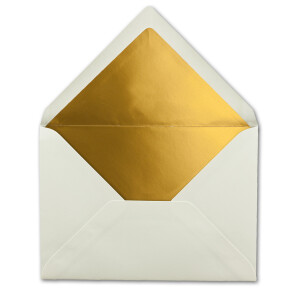25x - Brief-Umschläge B6 mit Gold Innenfutter - 12,5 x 17,6 cm - Naturweiß - (Weiß) - Nassklebung - FarbenFroh by GUSTAV NEUSER