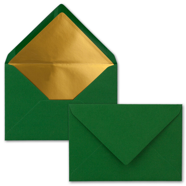 100x - Brief-Umschläge B6 mit Gold Innenfutter - 12,5 x 17,6 cm - Dunkelgrün - (Grün) - Nassklebung - FarbenFroh by GUSTAV NEUSER