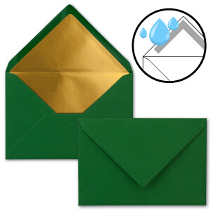100x - Brief-Umschläge B6 mit Gold Innenfutter - 12,5 x 17,6 cm - Dunkelgrün - (Grün) - Nassklebung - FarbenFroh by GUSTAV NEUSER