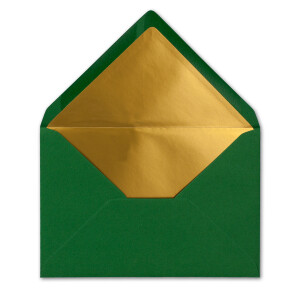 150x - Brief-Umschläge B6 mit Gold Innenfutter - 12,5 x 17,6 cm - Dunkelgrün - (Grün) - Nassklebung - FarbenFroh by GUSTAV NEUSER