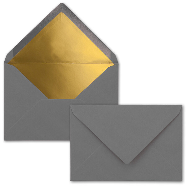 10x - Brief-Umschläge B6 mit Gold Innenfutter - 12,5 x 17,6 cm - Graphit - (Dunkelgrau) - Nassklebung - FarbenFroh by GUSTAV NEUSER