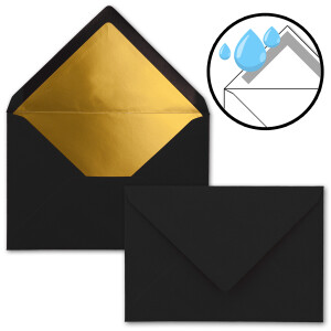 300x - Brief-Umschläge B6 mit Gold Innenfutter - 12,5 x 17,6 cm - Schwarz - (Schwarz) - Nassklebung - FarbenFroh by GUSTAV NEUSER