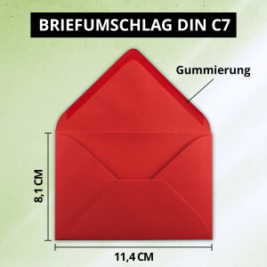 500x kleine Umschläge in Rot DIN C7 8,1 x 11,4 cm mit Spitzklappe und Nassklebung in 80 g/m² - kleiner blanko Mini-Umschlag