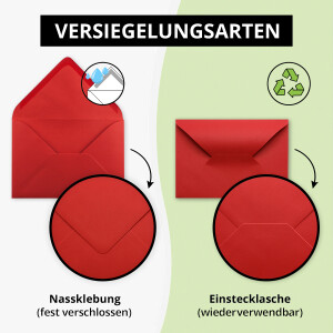 500x kleine Umschläge in Rot DIN C7 8,1 x 11,4 cm mit Spitzklappe und Nassklebung in 80 g/m² - kleiner blanko Mini-Umschlag