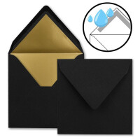 75 quadratische Brief-Umschläge - 15,5 x 15,5 cm, Schwarz - (Schwarz) - mit Gold-Papier gefüttert - Nassklebung - FarbenFroh by GUSTAV NEUSER
