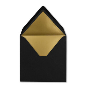150 quadratische Brief-Umschläge - 15,5 x 15,5 cm, Schwarz - (Schwarz) - mit Gold-Papier gefüttert - Nassklebung - FarbenFroh by GUSTAV NEUSER