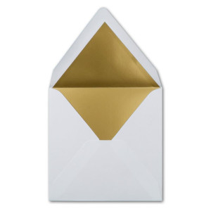 25 quadratische Brief-Umschläge - 15,5 x 15,5 cm, Hoch-Weiß (Weiß) - mit Gold-Papier gefüttert - Nassklebung - FarbenFroh by GUSTAV NEUSER
