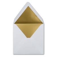 75 quadratische Brief-Umschläge - 15,5 x 15,5 cm, Hoch-Weiß (Weiß) - mit Gold-Papier gefüttert - Nassklebung - FarbenFroh by GUSTAV NEUSER